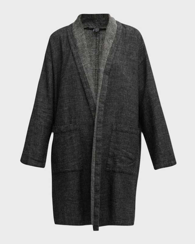 Shawl-Collar Open-Front Kimono Coat
